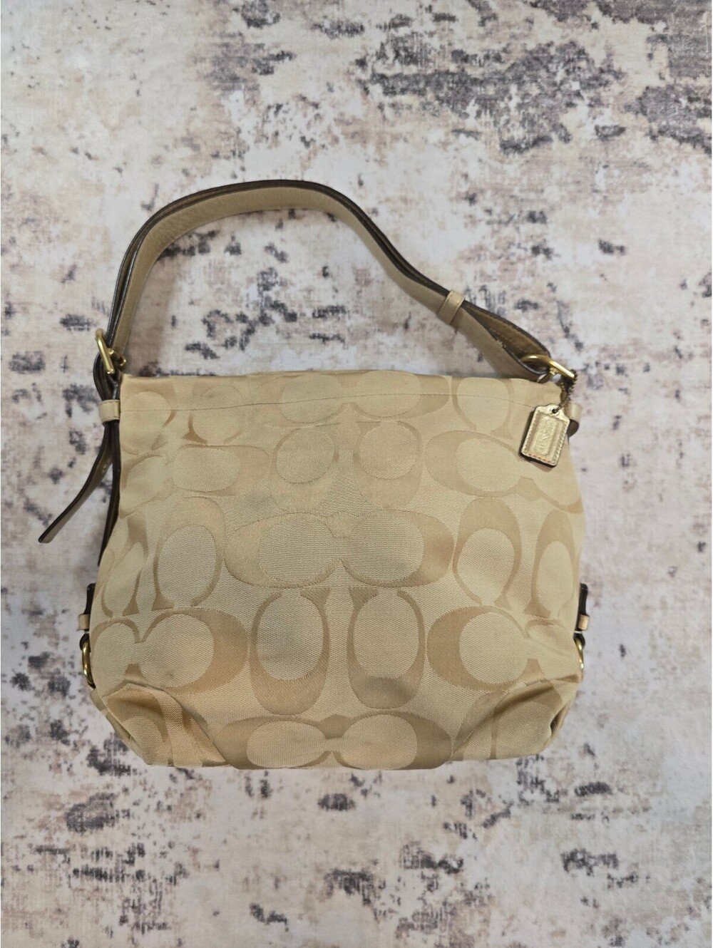 Coach Beige Signature Jacquard Hobo Shoulder Bag
